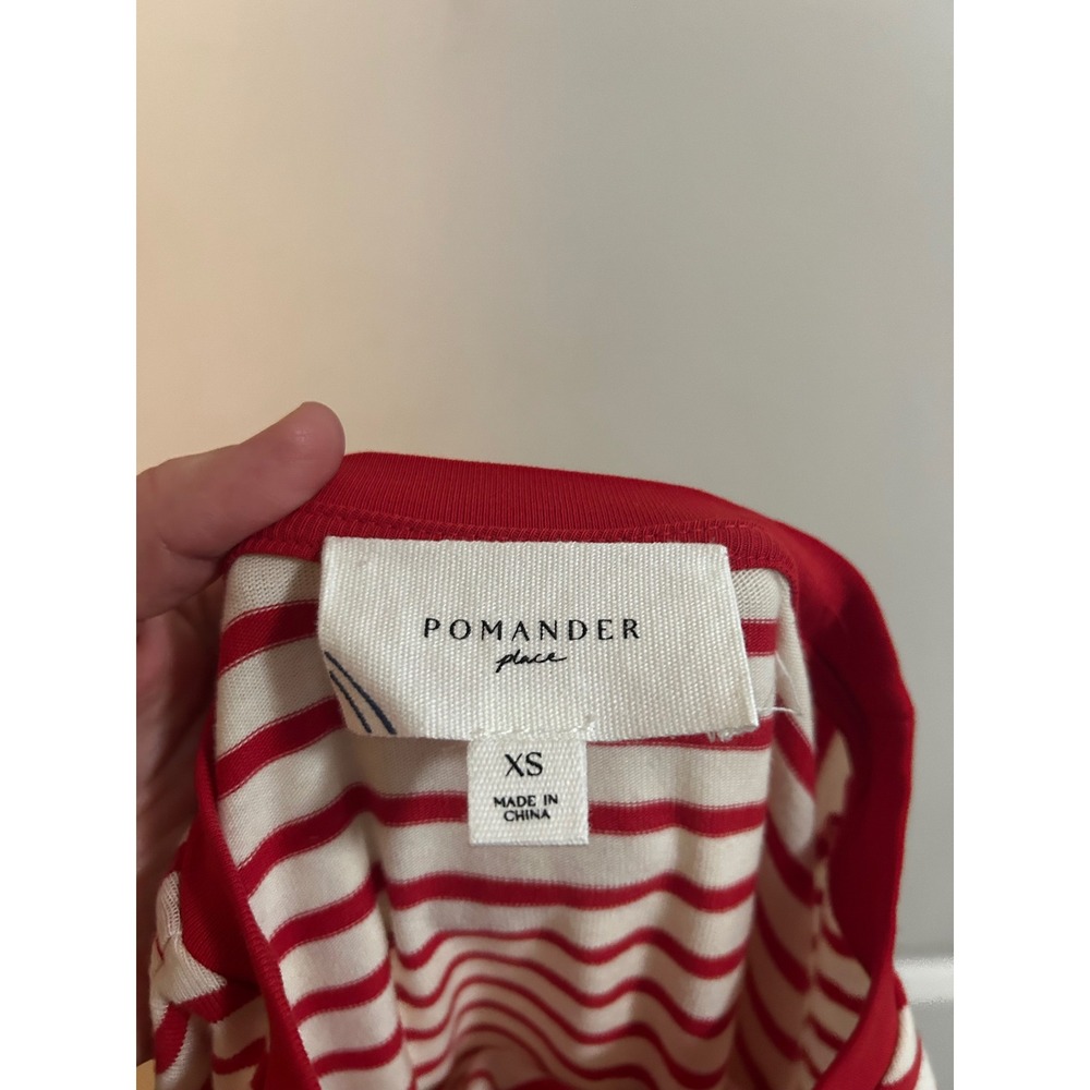 Pomander Place Womens Red Cream Striped Long Sleeve Crew Neck Top XS Y19661T - Picture 3 of 8